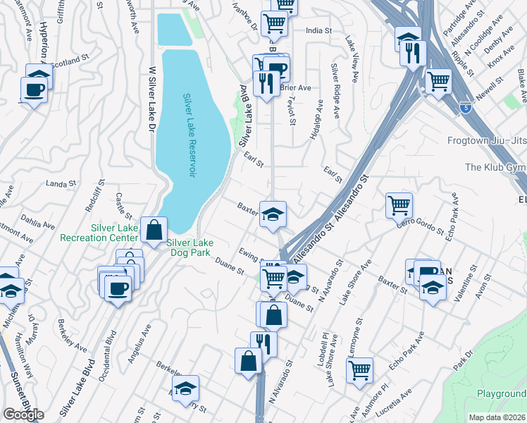 map of restaurants, bars, coffee shops, grocery stores, and more near 2290 Baxter Street in Los Angeles