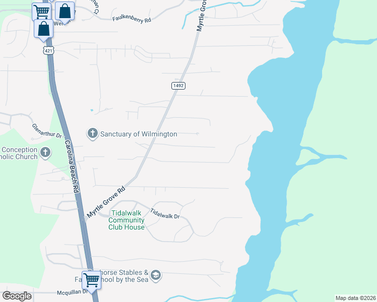 map of restaurants, bars, coffee shops, grocery stores, and more near Edgewater Road in Wilmington