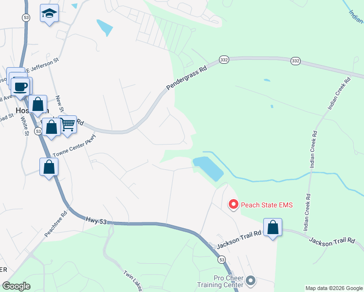 map of restaurants, bars, coffee shops, grocery stores, and more near 14 Otter Lane in Hoschton