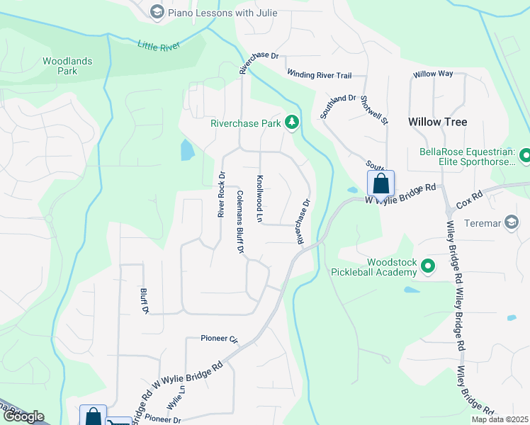 map of restaurants, bars, coffee shops, grocery stores, and more near 502 Knollwood Place in Woodstock