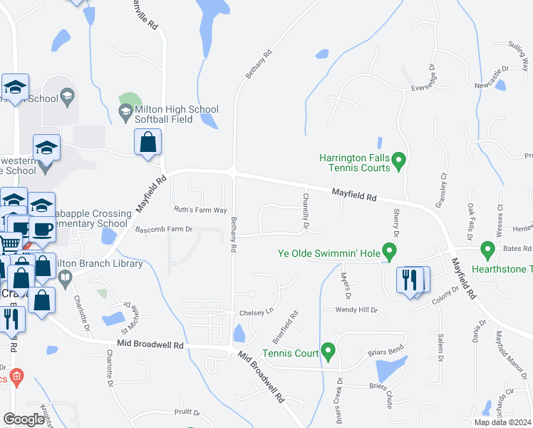 map of restaurants, bars, coffee shops, grocery stores, and more near 1035 Crabapple Trce in Alpharetta