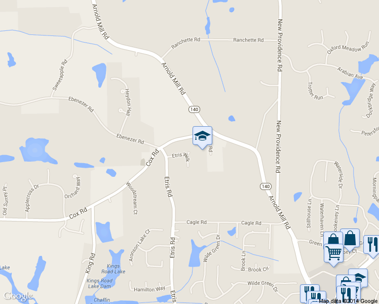 map of restaurants, bars, coffee shops, grocery stores, and more near 511 Etris Ct in Roswell