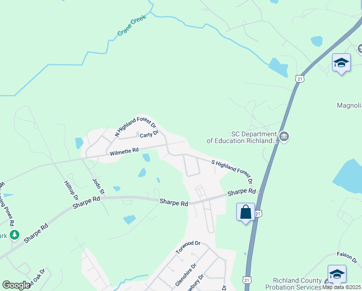 map of restaurants, bars, coffee shops, grocery stores, and more near 412 South Highland Forest Drive in Columbia