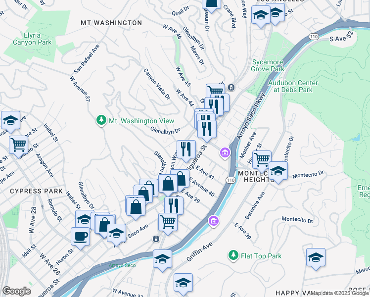 map of restaurants, bars, coffee shops, grocery stores, and more near 4104 Shelburn Court in Los Angeles