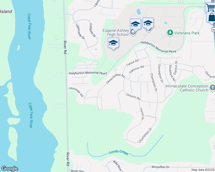 map of restaurants, bars, coffee shops, grocery stores, and more near 312 Okeechobee Road in Wilmington