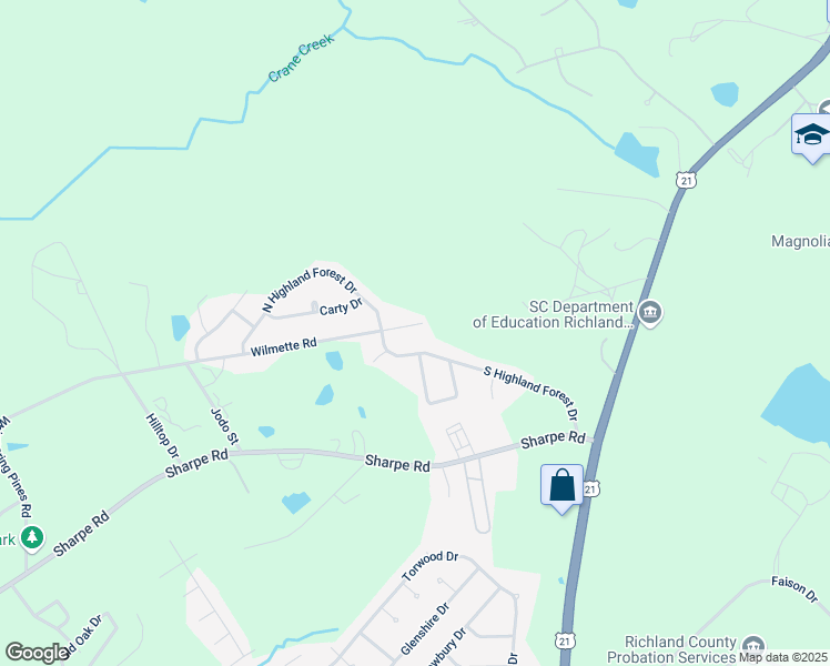 map of restaurants, bars, coffee shops, grocery stores, and more near 412 South Highland Forest Drive in Columbia