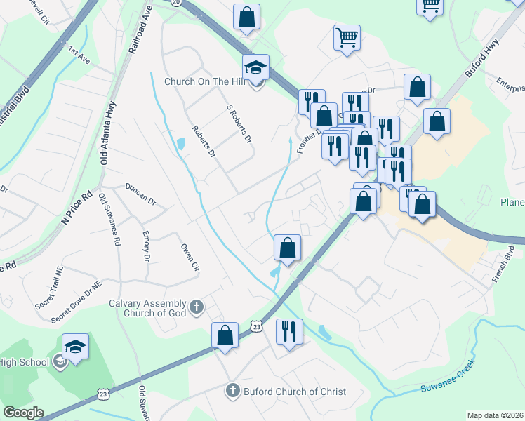 map of restaurants, bars, coffee shops, grocery stores, and more near 1181 Magnolia Bend Court in Sugar Hill