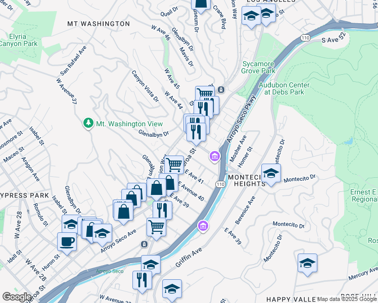 map of restaurants, bars, coffee shops, grocery stores, and more near 104 East Avenue 42 in Los Angeles