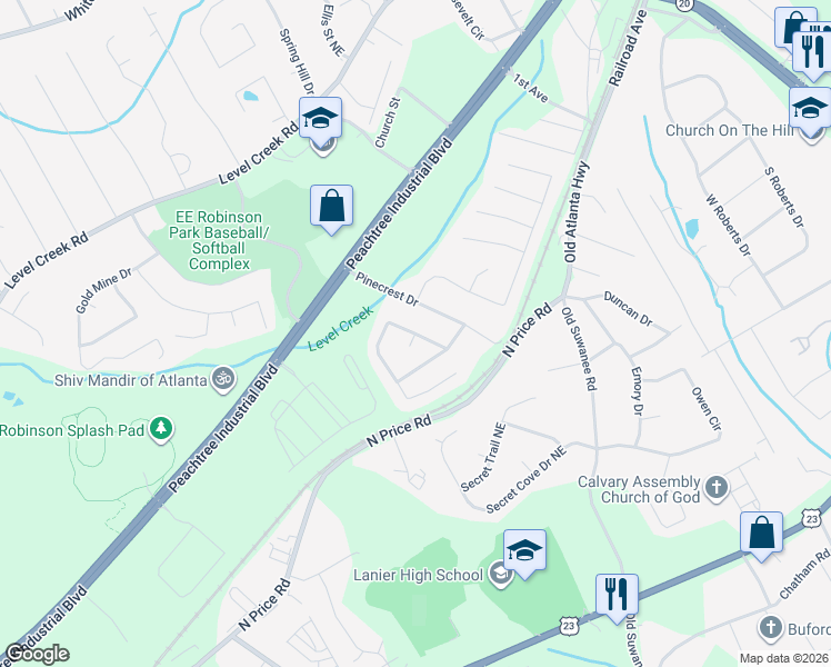 map of restaurants, bars, coffee shops, grocery stores, and more near 5259 McEver View Dr in Sugar Hill