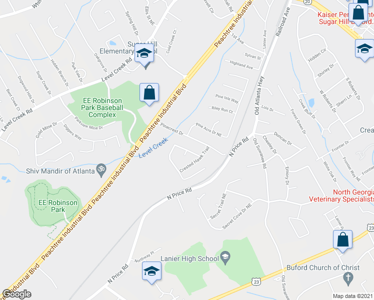 map of restaurants, bars, coffee shops, grocery stores, and more near 5009 McEver View Drive in Sugar Hill