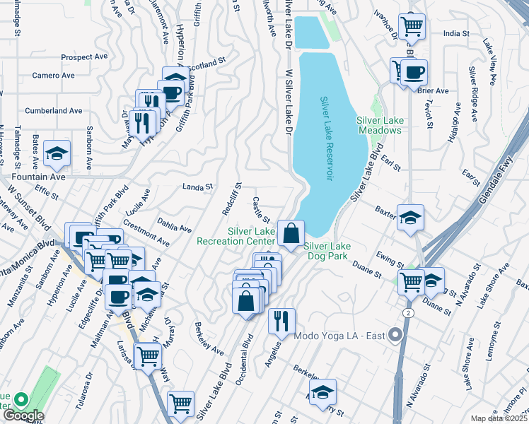 map of restaurants, bars, coffee shops, grocery stores, and more near 3003 Castle Street in Los Angeles