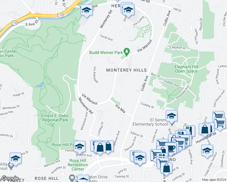 map of restaurants, bars, coffee shops, grocery stores, and more near 4040 Vía Marisol in Los Angeles