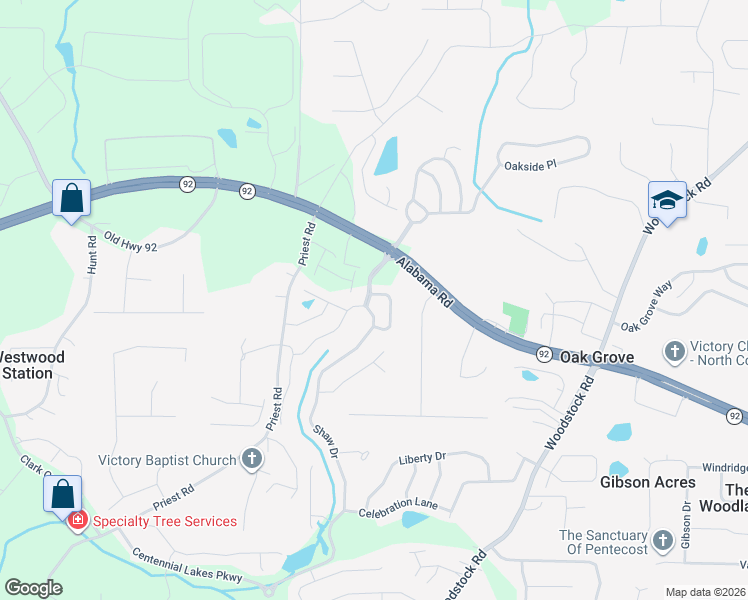 map of restaurants, bars, coffee shops, grocery stores, and more near 921 Silver Lake Drive in Acworth