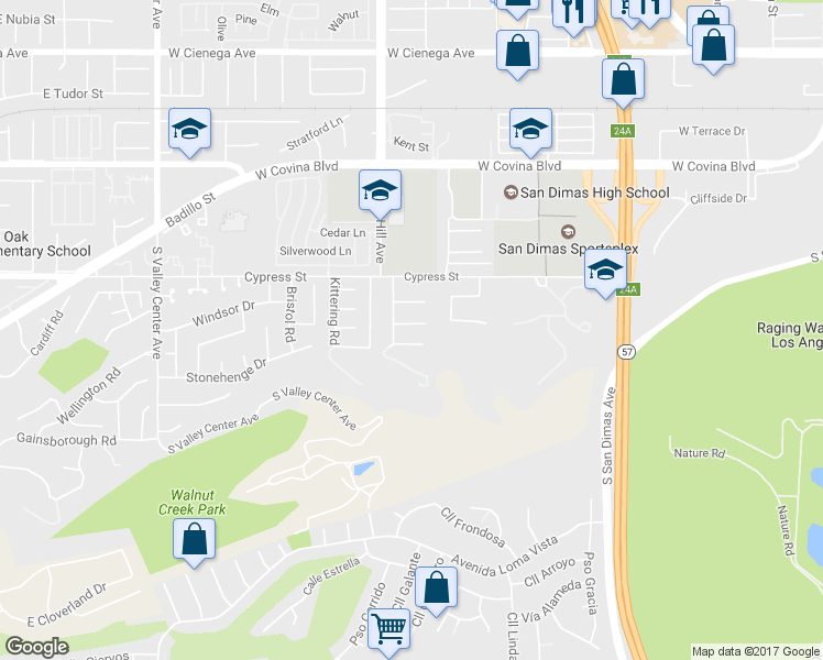 map of restaurants, bars, coffee shops, grocery stores, and more near 1024 Locklayer Street in San Dimas