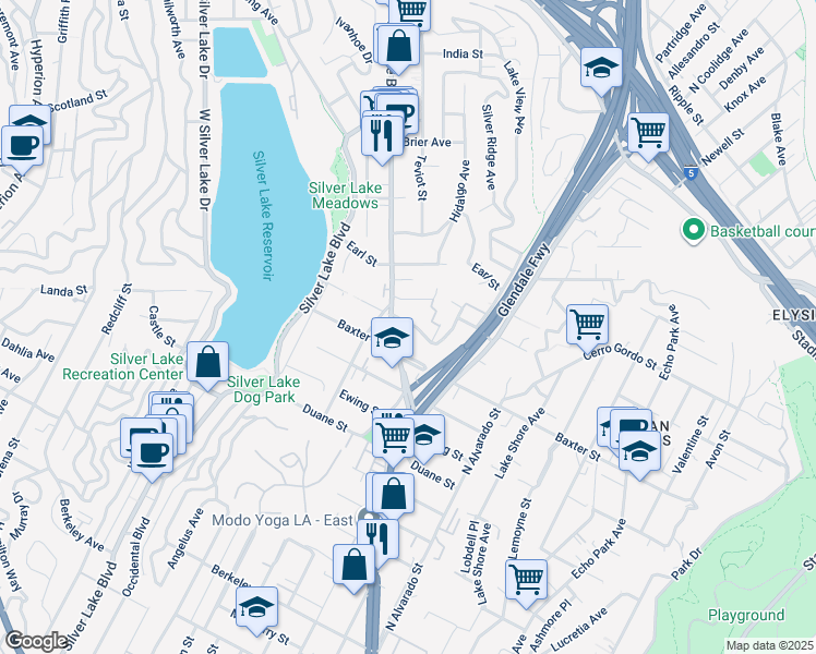 map of restaurants, bars, coffee shops, grocery stores, and more near 2110 Glendale Boulevard in Los Angeles