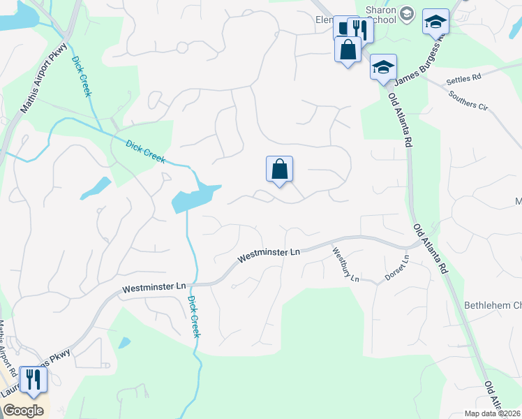 map of restaurants, bars, coffee shops, grocery stores, and more near 10225 Worthington Manor in Suwanee