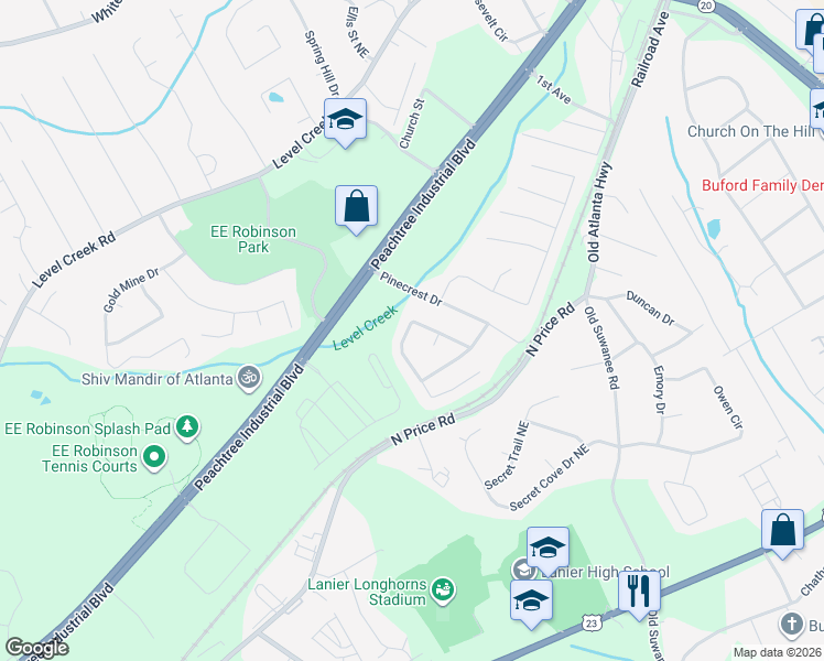 map of restaurants, bars, coffee shops, grocery stores, and more near 5039 McEver View Drive in Sugar Hill