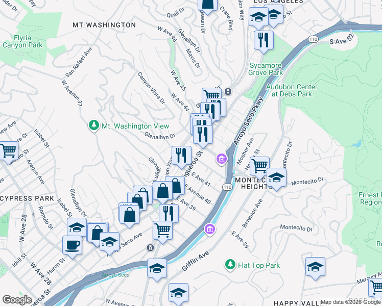 map of restaurants, bars, coffee shops, grocery stores, and more near 104 East Avenue 42 in Los Angeles