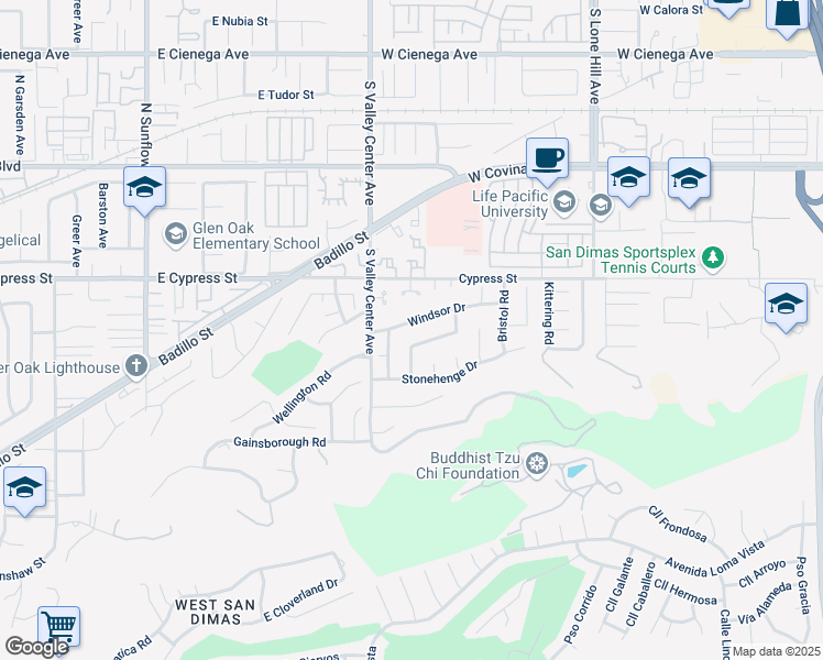 map of restaurants, bars, coffee shops, grocery stores, and more near 1412 Somerset Drive in San Dimas
