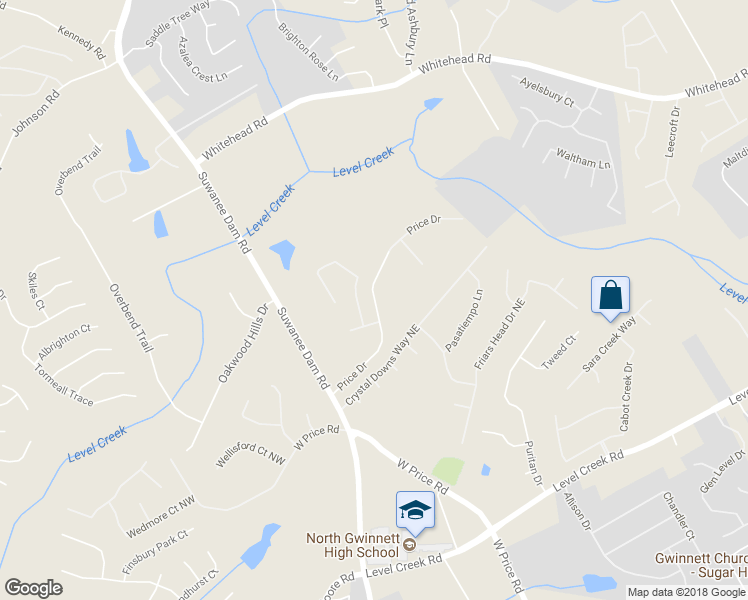 map of restaurants, bars, coffee shops, grocery stores, and more near 5045 Price Drive in Suwanee