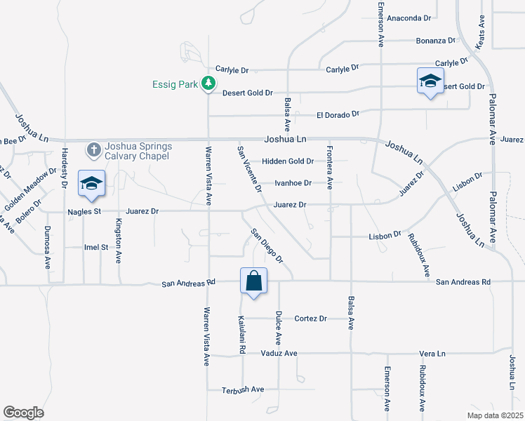 map of restaurants, bars, coffee shops, grocery stores, and more near Juarez Drive in Yucca Valley