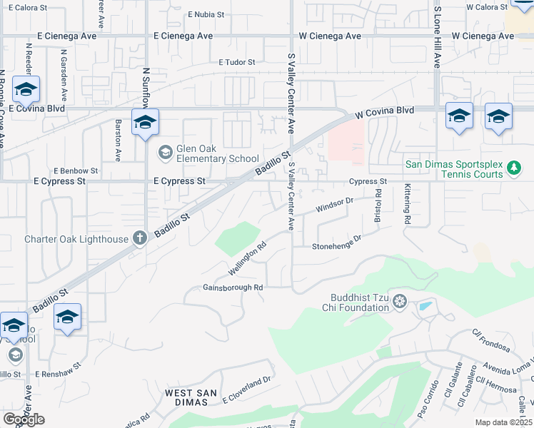 map of restaurants, bars, coffee shops, grocery stores, and more near 801 Cypress Way in San Dimas