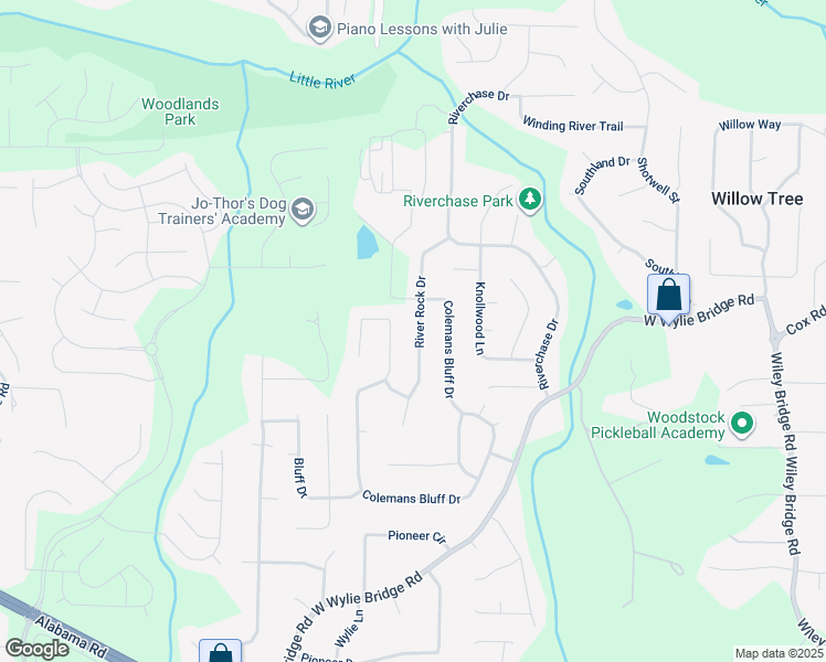 map of restaurants, bars, coffee shops, grocery stores, and more near 924 River Rock Drive in Woodstock