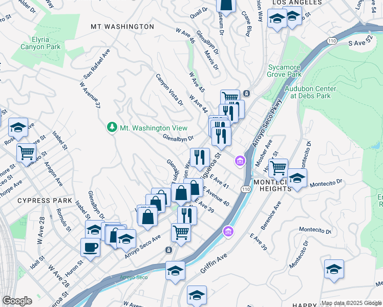 map of restaurants, bars, coffee shops, grocery stores, and more near 4104 Shelburn Court in Los Angeles