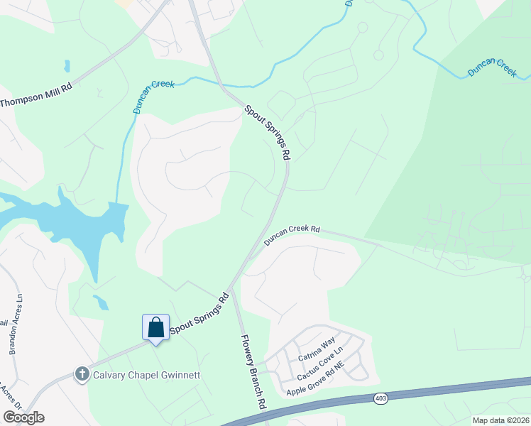 map of restaurants, bars, coffee shops, grocery stores, and more near 4516 Duane Drive in Buford