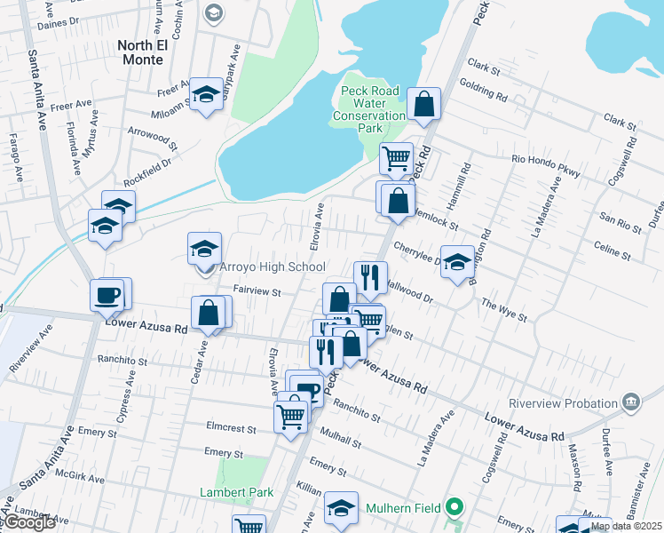 map of restaurants, bars, coffee shops, grocery stores, and more near 5010 Pamela Avenue in El Monte