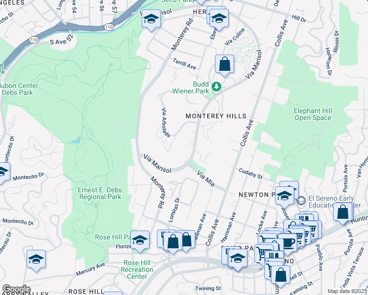 map of restaurants, bars, coffee shops, grocery stores, and more near 4041 Via Marisol in Los Angeles