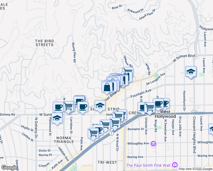 map of restaurants, bars, coffee shops, grocery stores, and more near 1335 Londonderry Place in Los Angeles