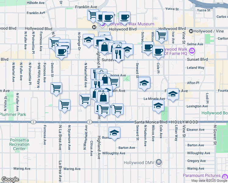 map of restaurants, bars, coffee shops, grocery stores, and more near in Los Angeles