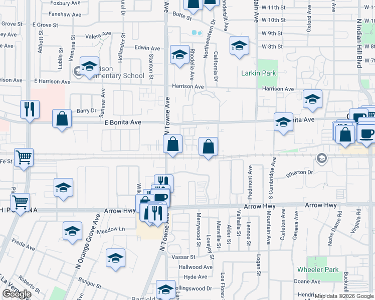 map of restaurants, bars, coffee shops, grocery stores, and more near 822 Pommelo Way in Pomona