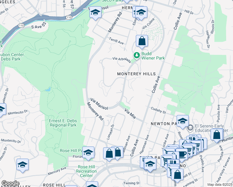 map of restaurants, bars, coffee shops, grocery stores, and more near 4041 Via Marisol in Los Angeles