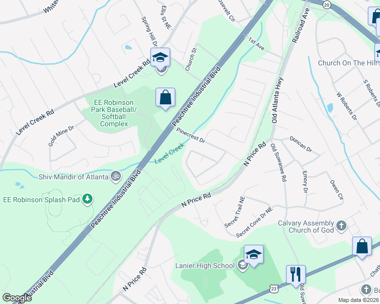 map of restaurants, bars, coffee shops, grocery stores, and more near 5098 McEver View Drive in Sugar Hill