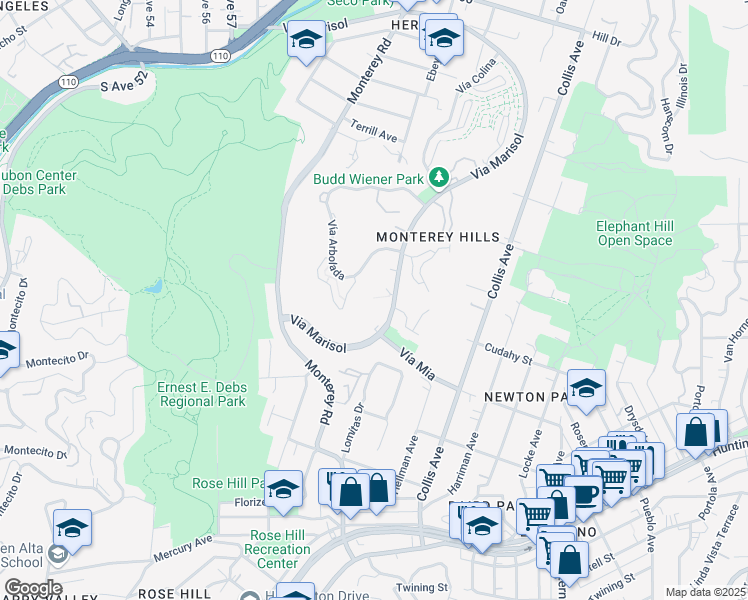 map of restaurants, bars, coffee shops, grocery stores, and more near 4209 Vía Arbolada in Los Angeles