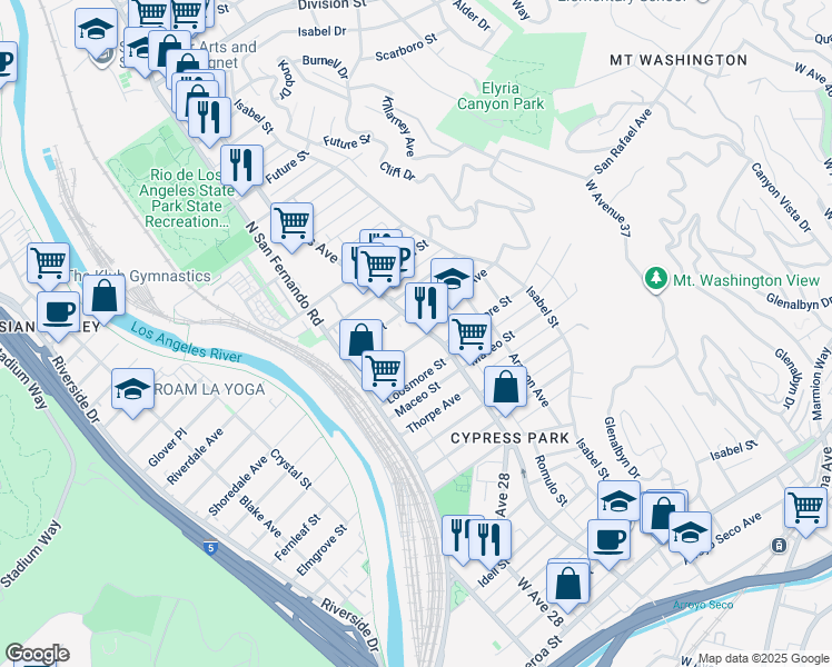 map of restaurants, bars, coffee shops, grocery stores, and more near 3305 Roseview Avenue in Los Angeles