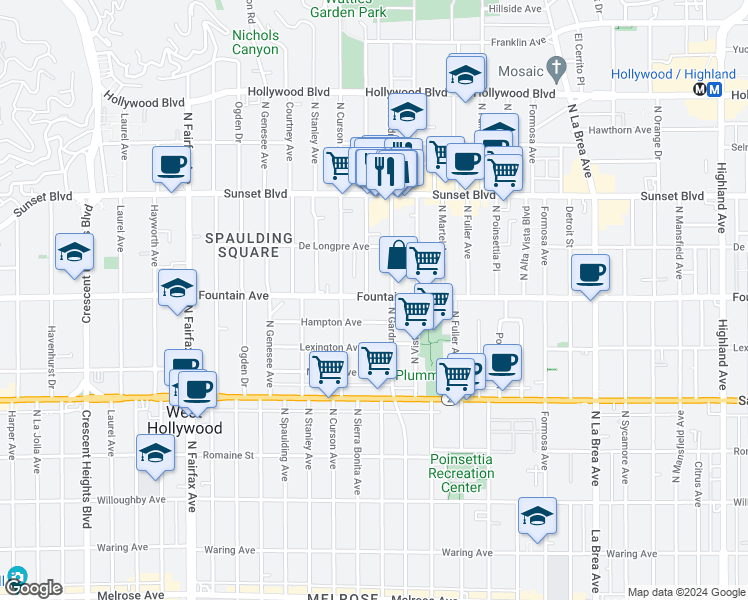 map of restaurants, bars, coffee shops, grocery stores, and more near in Los Angeles