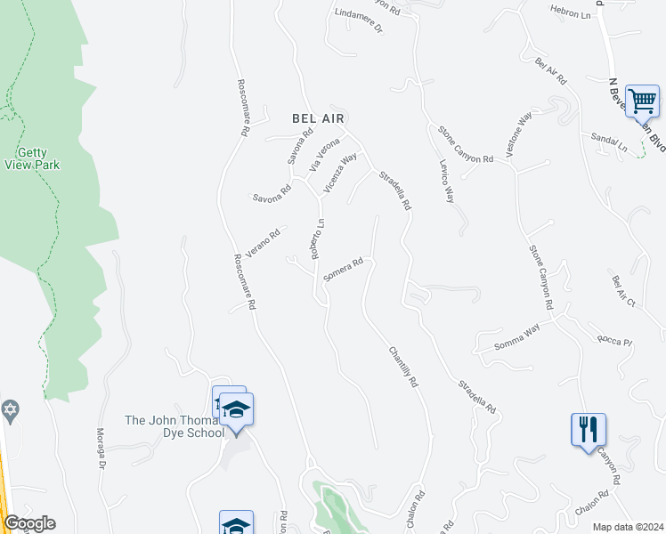 map of restaurants, bars, coffee shops, grocery stores, and more near 1159 Somera Road in Los Angeles