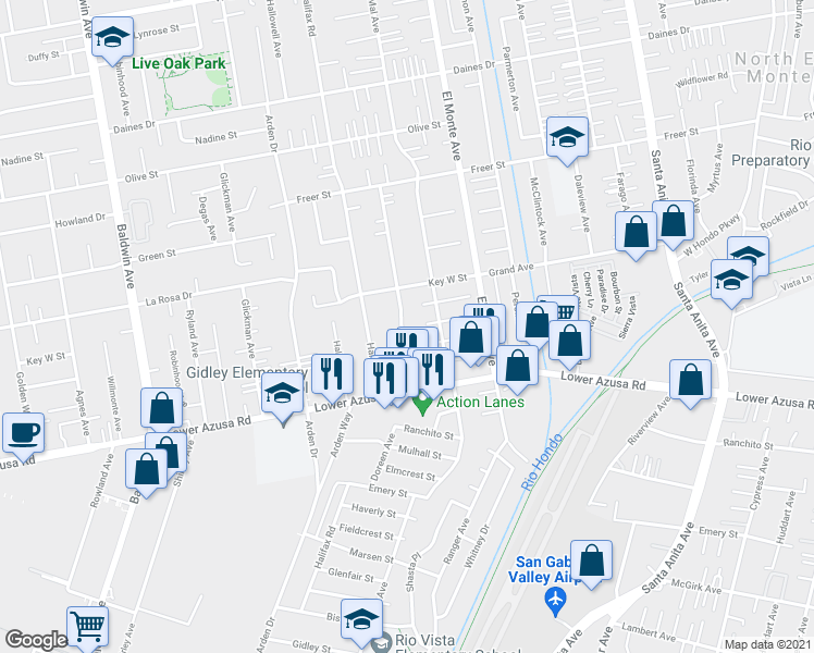 map of restaurants, bars, coffee shops, grocery stores, and more near 4918 Doreen Avenue in Temple City