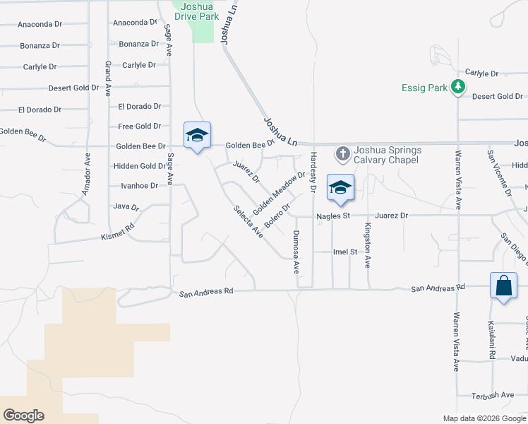 map of restaurants, bars, coffee shops, grocery stores, and more near 8593 Golden Meadow Drive in Yucca Valley