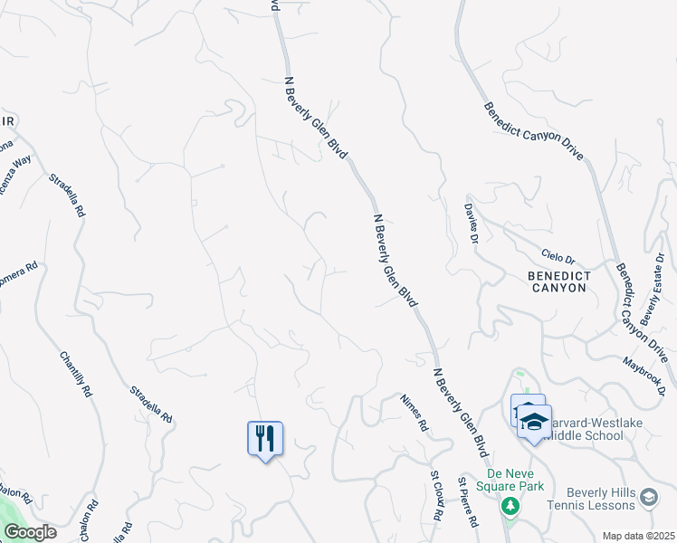 map of restaurants, bars, coffee shops, grocery stores, and more near 1100 Bel Air Road in Los Angeles
