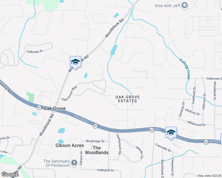 map of restaurants, bars, coffee shops, grocery stores, and more near 206 Oak Grove Lane in Acworth