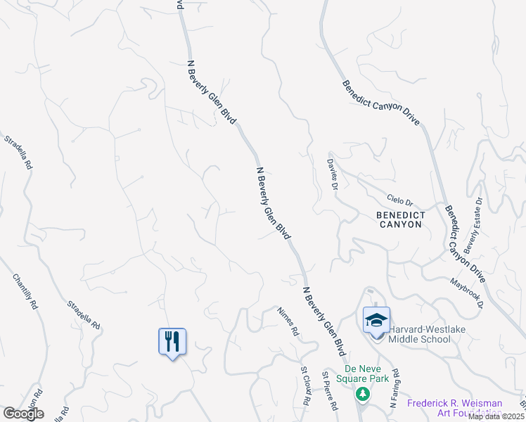 map of restaurants, bars, coffee shops, grocery stores, and more near 1105 North Beverly Glen Boulevard in Los Angeles