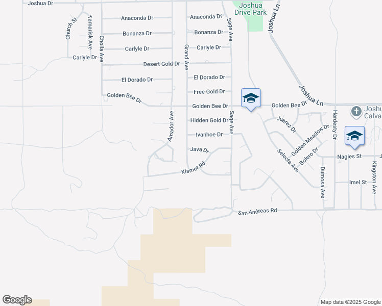 map of restaurants, bars, coffee shops, grocery stores, and more near 8687 Grand Avenue in Yucca Valley