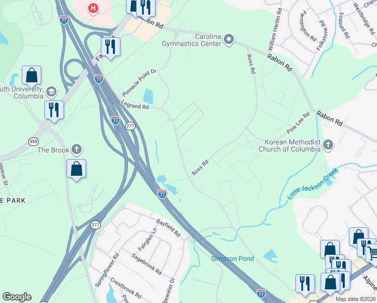 map of restaurants, bars, coffee shops, grocery stores, and more near 2048 Legrand Road in Columbia