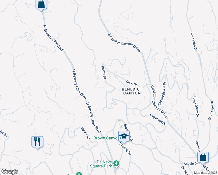 map of restaurants, bars, coffee shops, grocery stores, and more near 1309 Davies Drive in Beverly Hills