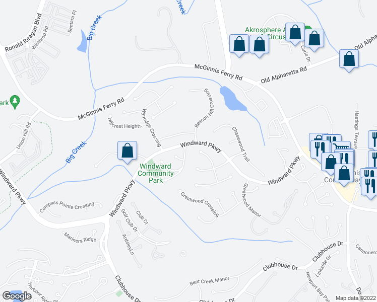 map of restaurants, bars, coffee shops, grocery stores, and more near 1010 Graystone Crossing in Alpharetta