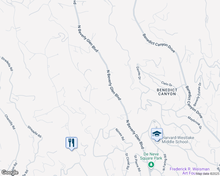 map of restaurants, bars, coffee shops, grocery stores, and more near 1105 North Beverly Glen Boulevard in Los Angeles